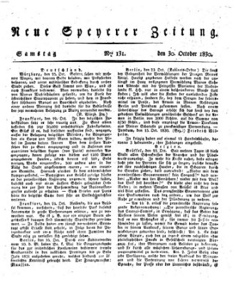 Neue Speyerer Zeitung Samstag 30. Oktober 1830