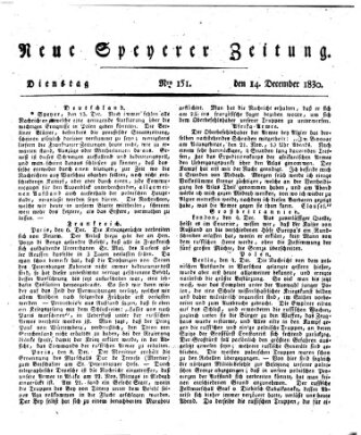 Neue Speyerer Zeitung Dienstag 14. Dezember 1830