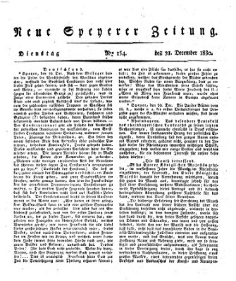 Neue Speyerer Zeitung Dienstag 21. Dezember 1830