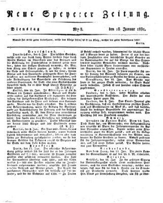 Neue Speyerer Zeitung Dienstag 18. Januar 1831