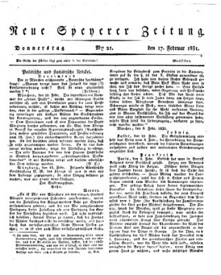 Neue Speyerer Zeitung Donnerstag 17. Februar 1831