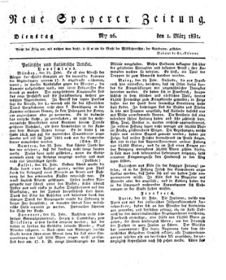 Neue Speyerer Zeitung Dienstag 1. März 1831