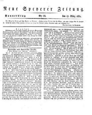 Neue Speyerer Zeitung Donnerstag 17. März 1831