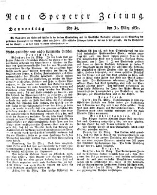 Neue Speyerer Zeitung Donnerstag 31. März 1831