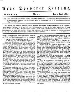 Neue Speyerer Zeitung Samstag 2. April 1831