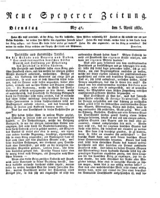 Neue Speyerer Zeitung Dienstag 5. April 1831