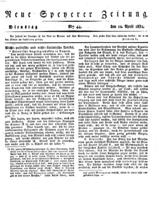 Neue Speyerer Zeitung Dienstag 12. April 1831