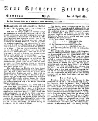 Neue Speyerer Zeitung Samstag 16. April 1831