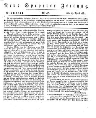 Neue Speyerer Zeitung Dienstag 19. April 1831