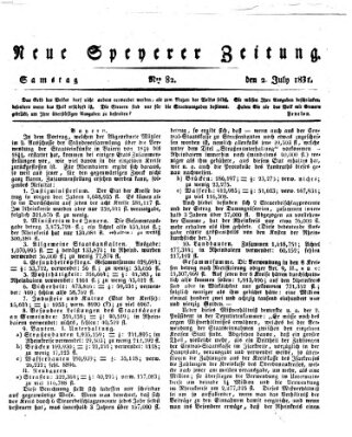 Neue Speyerer Zeitung Samstag 2. Juli 1831