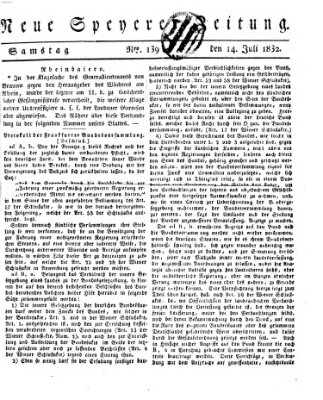 Neue Speyerer Zeitung Samstag 14. Juli 1832