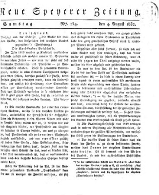 Neue Speyerer Zeitung Samstag 4. August 1832