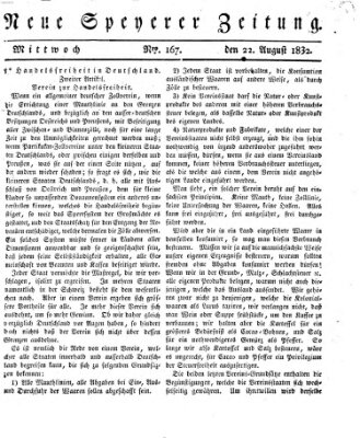 Neue Speyerer Zeitung Mittwoch 22. August 1832