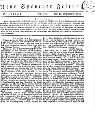 Neue Speyerer Zeitung Dienstag 25. September 1832