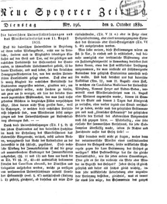 Neue Speyerer Zeitung Dienstag 2. Oktober 1832