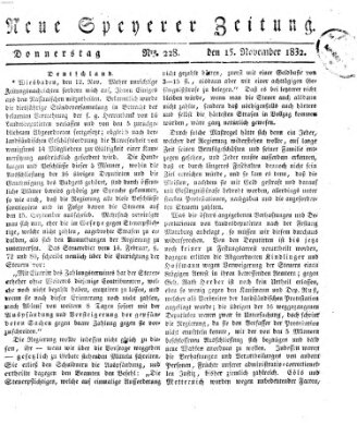 Neue Speyerer Zeitung Donnerstag 15. November 1832