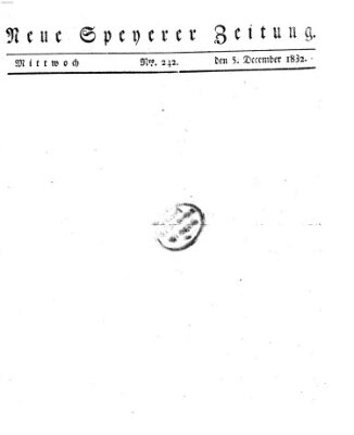 Neue Speyerer Zeitung Mittwoch 5. Dezember 1832