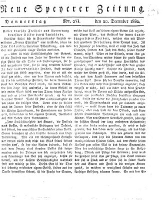 Neue Speyerer Zeitung Donnerstag 20. Dezember 1832