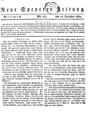 Neue Speyerer Zeitung Mittwoch 26. Dezember 1832