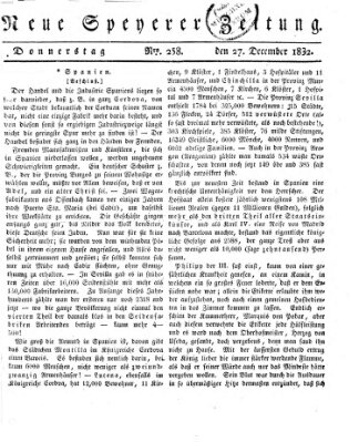 Neue Speyerer Zeitung Donnerstag 27. Dezember 1832