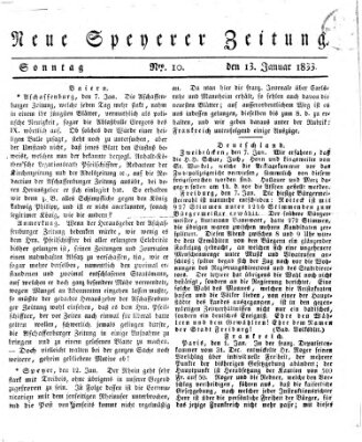 Neue Speyerer Zeitung Sonntag 13. Januar 1833