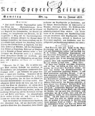 Neue Speyerer Zeitung Samstag 19. Januar 1833