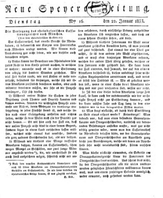 Neue Speyerer Zeitung Dienstag 22. Januar 1833