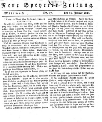 Neue Speyerer Zeitung Mittwoch 23. Januar 1833