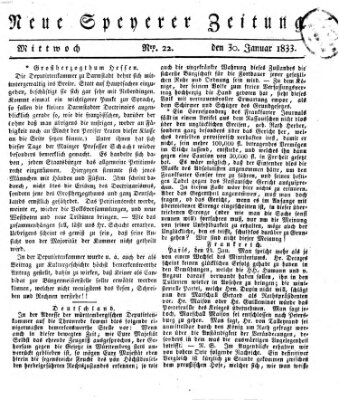 Neue Speyerer Zeitung Mittwoch 30. Januar 1833