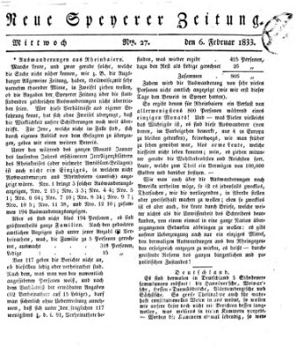 Neue Speyerer Zeitung Mittwoch 6. Februar 1833