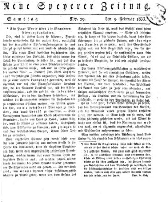 Neue Speyerer Zeitung Samstag 9. Februar 1833