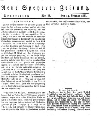 Neue Speyerer Zeitung Donnerstag 14. Februar 1833