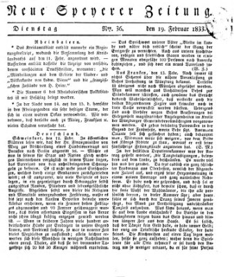 Neue Speyerer Zeitung Dienstag 19. Februar 1833