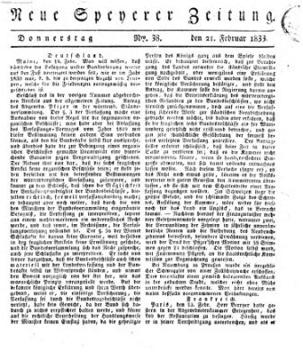 Neue Speyerer Zeitung Donnerstag 21. Februar 1833