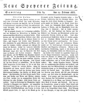 Neue Speyerer Zeitung Samstag 23. Februar 1833