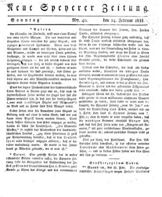 Neue Speyerer Zeitung Sonntag 24. Februar 1833