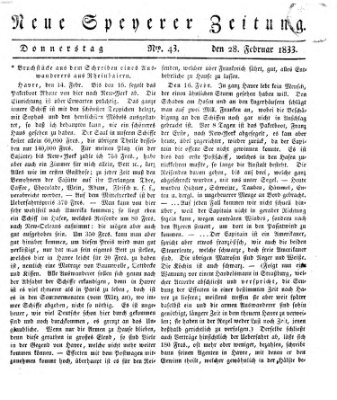 Neue Speyerer Zeitung Donnerstag 28. Februar 1833