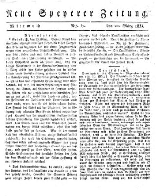 Neue Speyerer Zeitung Mittwoch 20. März 1833