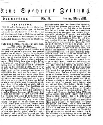 Neue Speyerer Zeitung Donnerstag 21. März 1833