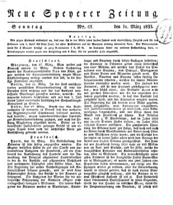 Neue Speyerer Zeitung Sonntag 31. März 1833