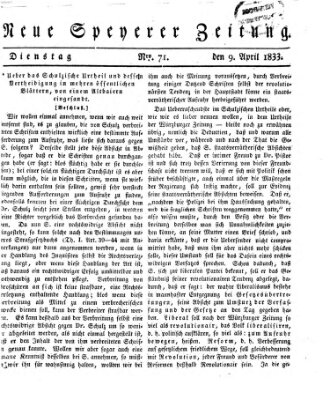 Neue Speyerer Zeitung Dienstag 9. April 1833