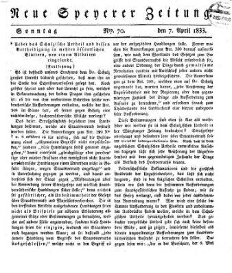 Neue Speyerer Zeitung Sonntag 7. April 1833