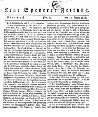 Neue Speyerer Zeitung Mittwoch 10. April 1833