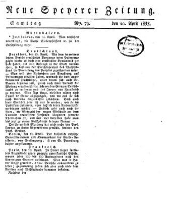 Neue Speyerer Zeitung Samstag 20. April 1833