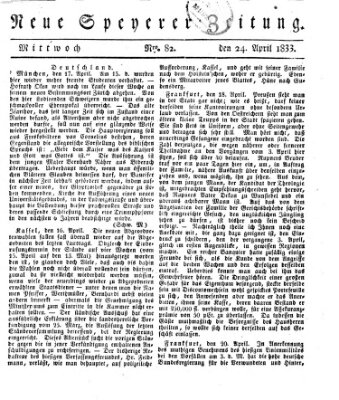 Neue Speyerer Zeitung Mittwoch 24. April 1833