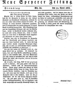 Neue Speyerer Zeitung Dienstag 30. April 1833