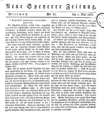 Neue Speyerer Zeitung Mittwoch 1. Mai 1833