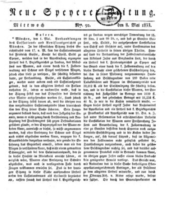 Neue Speyerer Zeitung Mittwoch 8. Mai 1833