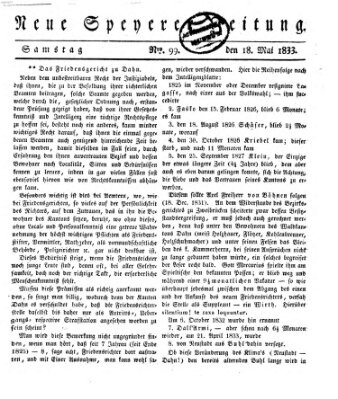 Neue Speyerer Zeitung Samstag 18. Mai 1833