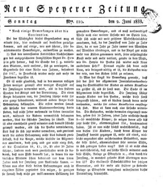 Neue Speyerer Zeitung Sonntag 2. Juni 1833